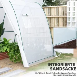 Outsunny Folietunnel Växthus med 2 dörrar och Fönster, Vinterbeständigt Folieväxthus av Stål och Plast, Vitt, 180x180x200 cm