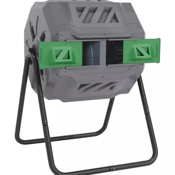 Outsunny Kompostbehållare 160L, vridbar, dubbelkammare, grå, stål/PP