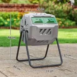 Outsunny Kompostbehållare 160L, vridbar, dubbelkammare, grå, stål/PP