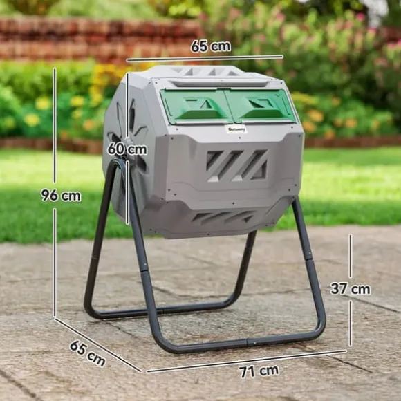 Outsunny Kompostbehållare 160L, vridbar, dubbelkammare, grå, stål/PP