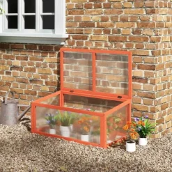 Outsunny Mini växthus med lock, orange, Tannenholz/Polykarbonat, 90x46x40cm