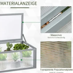 Outsunny Miniväxthus i Gran och Polykarbonat, Grått, 90x46x40cm