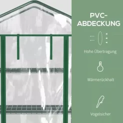 Outsunny Miniväxthus med Stålram och 4 Hyllplan, Transparent, 69 x 50 x 165 cm