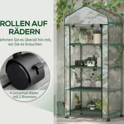 Outsunny Miniväxthus med Stålram och 4 Hyllplan, Transparent, 69 x 50 x 165 cm