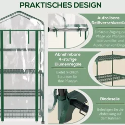 Outsunny Miniväxthus med Stålram och 4 Hyllplan, Transparent, 69 x 50 x 165 cm