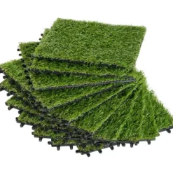 Outsunny 10-pack konstgräs 30x30 cm, mörkgrön, 25 mm tjocklek, konstgräsmatta för balkong och trädgård, plast