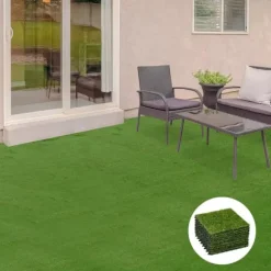 Outsunny 10-pack konstgräs 30x30 cm, mörkgrön, 25 mm tjocklek, konstgräsmatta för balkong och trädgård, plast