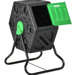 Outsunny Snurrkompost 65L i Plast Grön/Svart - Vädertålig Trädgårdskompost med Ventilationssystem