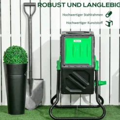 Outsunny Snurrkompost 65L i Plast Grön/Svart - Vädertålig Trädgårdskompost med Ventilationssystem