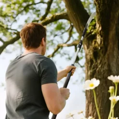 Outsunny Teleskops extrem grensåg 1,5-2,6m trädgårdssax med lås, non-stick blad, fruktplockare, snabbkapning