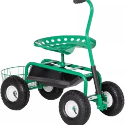 Outsunny Trädgårdsvagn med Svängbar Sits, Höjdjusterbar - Grön Metall, 150 kg