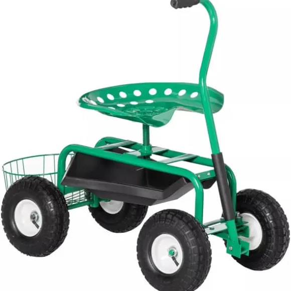 Outsunny Trädgårdsvagn med Svängbar Sits, Höjdjusterbar - Grön Metall, 150 kg