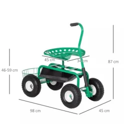 Outsunny Trädgårdsvagn med Svängbar Sits, Höjdjusterbar - Grön Metall, 150 kg