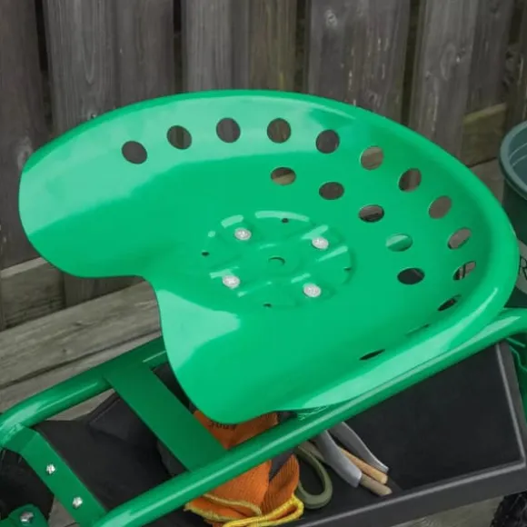 Outsunny Trädgårdsvagn med Svängbar Sits, Höjdjusterbar - Grön Metall, 150 kg