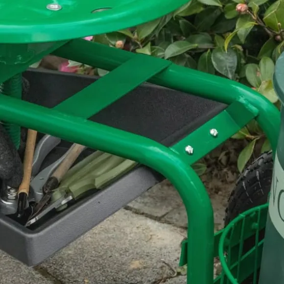 Outsunny Trädgårdsvagn med Svängbar Sits, Höjdjusterbar - Grön Metall, 150 kg