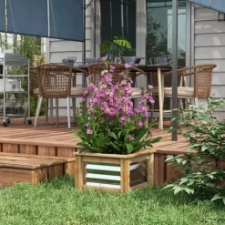 Outsunny Upphöjd odlingslåda i galvaniserad metall och granträ, Silver/Natur, 45x45x30cm