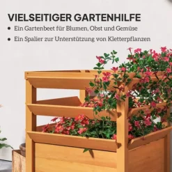 Outsunny Upphöjd planteringslåda med Spaljé Palisander Trädgrård 65x65x73cm