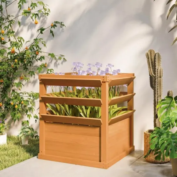 Outsunny Upphöjd planteringslåda med Spaljé Palisander Trädgrård 65x65x73cm