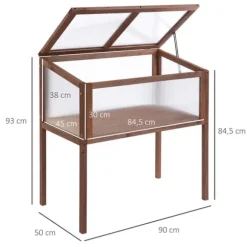 Outsunny Upphöjd planteringslåda i granträ, Växthusbord med PC-skiva, för trädgård och balkong, brun, 90x50x93cm