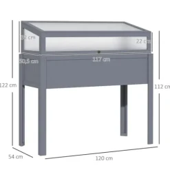 Outsunny Upphöjt Trädgårdsland i Tannenholz med Värmetält 2-i-1 Växthus, Tomathus, Grönskaksland, Polykarbonat, Grå, 120x54x112/122cm