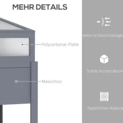 Outsunny Upphöjt Trädgårdsland i Tannenholz med Värmetält 2-i-1 Växthus, Tomathus, Grönskaksland, Polykarbonat, Grå, 120x54x112/122cm