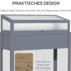 Outsunny Upphöjt Trädgårdsland i Tannenholz med Värmetält 2-i-1 Växthus, Tomathus, Grönskaksland, Polykarbonat, Grå, 120x54x112/122cm