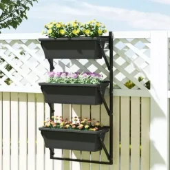 Outsunny Vertikal Växtställ i Mörkgrått Stål och Plast, 56x42 cm, 3 Krukor