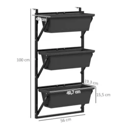 Outsunny Vertikal Växtställ i Mörkgrått Stål och Plast, 56x42 cm, 3 Krukor