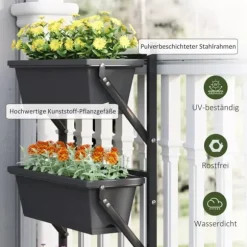 Outsunny Vertikal Växtställ i Mörkgrått Stål och Plast, 56x42 cm, 3 Krukor