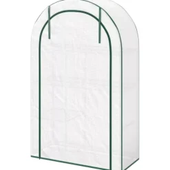 Outsunny Växthus 100x45x160cm - Vitt Folieväxthus med Hyllyor och Dörr