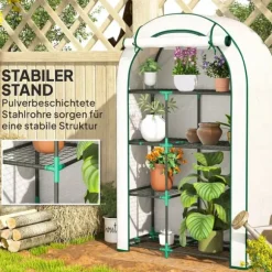 Outsunny Växthus 100x45x160cm - Vitt Folieväxthus med Hyllyor och Dörr