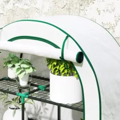 Outsunny Växthus 100x45x160cm - Vitt Folieväxthus med Hyllyor och Dörr