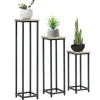 Outsunny Växtställ Set 3-delad blomsterpall & blomkruksställ i stål, Svart+Natur