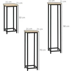 Outsunny Växtställ Set 3-delad blomsterpall & blomkruksställ i stål, Svart+Natur