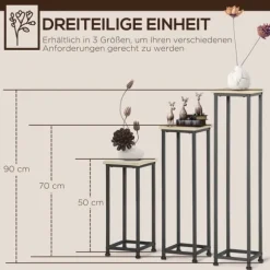 Outsunny Växtställ Set 3-delad blomsterpall & blomkruksställ i stål, Svart+Natur