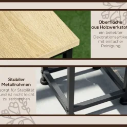 Outsunny Växtställ Set 3-delad blomsterpall & blomkruksställ i stål, Svart+Natur