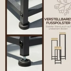 Outsunny Växtställ Set 3-delad blomsterpall & blomkruksställ i stål, Svart+Natur