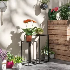 2-pack blomsterställ i svart stål - industriell design