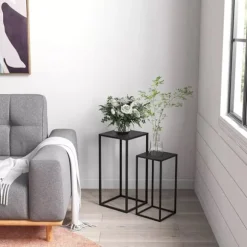 2-pack blomsterställ i svart stål - industriell design