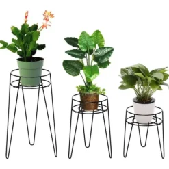 3-pack blomställ i metall för krukor upp till Ø16 cm – svart