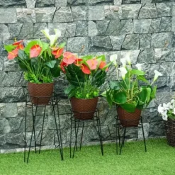 3-pack blomställ i metall för krukor upp till Ø16 cm – svart