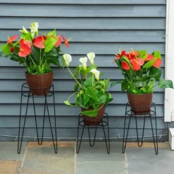 3-pack blomställ i metall för krukor upp till Ø16 cm – svart