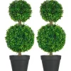 2-pack konstgjord buxbom 60 cm dubbelkula, UV-skydd, för hem & trädgård