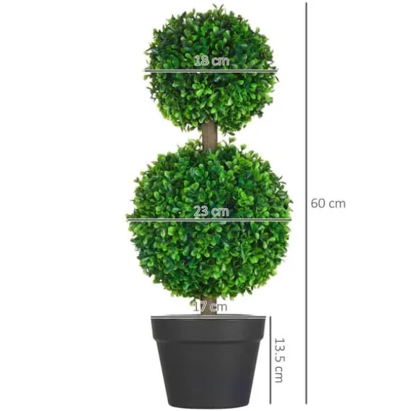 2-pack konstgjord buxbom 60 cm dubbelkula, UV-skydd, för hem & trädgård