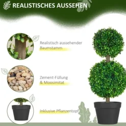 2-pack konstgjord buxbom 60 cm dubbelkula, UV-skydd, för hem & trädgård