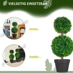 2-pack konstgjord buxbom 60 cm dubbelkula, UV-skydd, för hem & trädgård