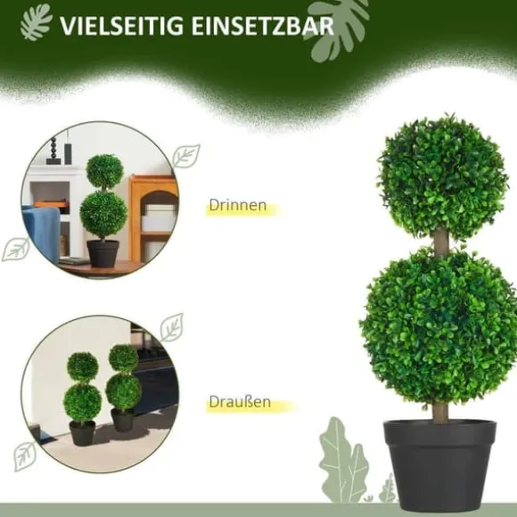 2-pack konstgjord buxbom 60 cm dubbelkula, UV-skydd, för hem & trädgård