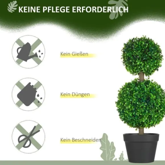 2-pack konstgjord buxbom 60 cm dubbelkula, UV-skydd, för hem & trädgård