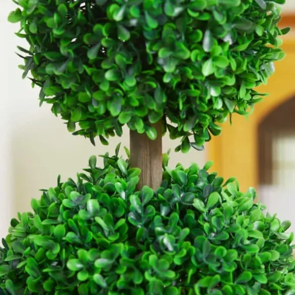 2-pack konstgjord buxbom 60 cm dubbelkula, UV-skydd, för hem & trädgård