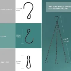 3-pack metallhängande kedjor växtstöd för fågelmatare, lyktor och vindspel, starka krokar för utomhusbruk